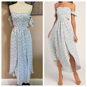 NWT Lulus Easy on the Eyes White Floral Print Off-the-Shoulder Maxi Dress